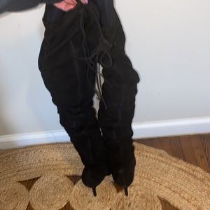 MANOLO BLAHNIK black suede over the knee boots